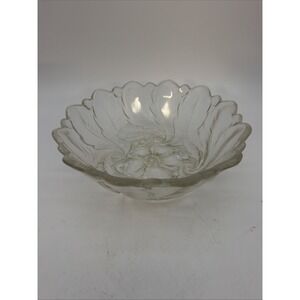 Vintage Indiana Glass 9" Wild Rose Glass Salad Serving Bowl ~ Clear